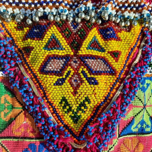 Beaded Boho Upcycled Denim Embellished Jean Jacket Womens S Hippie Festival - Picture 4 of 11